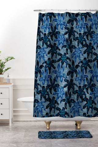 Schatzi Brown Sunrise Floral Blue Shower Curtain And Mat