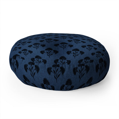 Schatzi Brown Suri Floral Dark Blue Floor Pillow Round