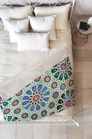 Schatzi Brown Tangier Tile Green Fleece Throw Blanket