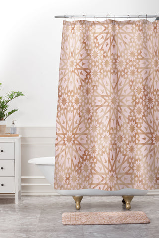 Schatzi Brown Tangier Warm Pink Shower Curtain And Mat