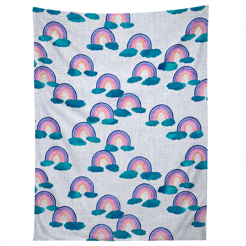 Schatzi Brown Teal Clouds Rainbow Tapestry