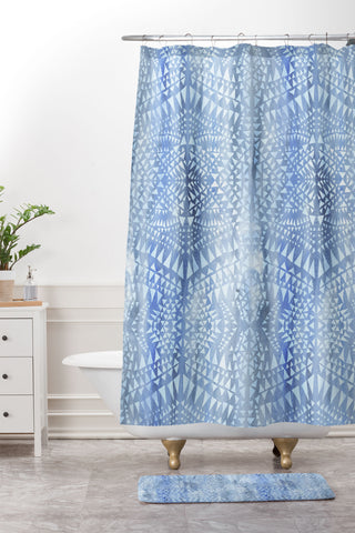 Schatzi Brown Tribal Triangles Chambray Shower Curtain And Mat