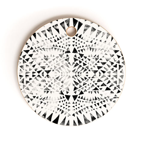 Schatzi Brown Tribal Triangles white black Cutting Board Round