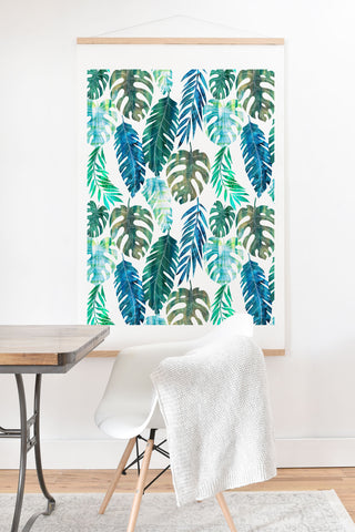 Schatzi Brown Tropical Leaf 2 Green Art Print And Hanger