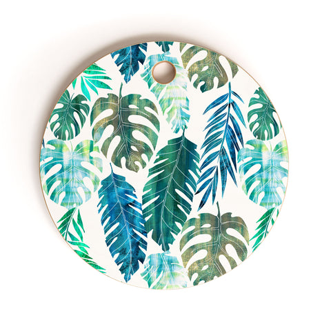 Schatzi Brown Tropical Leaf 2 Green Cutting Board Round