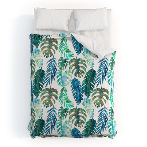Schatzi Brown Tropical Leaf 2 Green Duvet Cover
