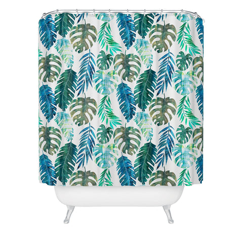 Schatzi Brown Tropical Leaf 2 Green Shower Curtain