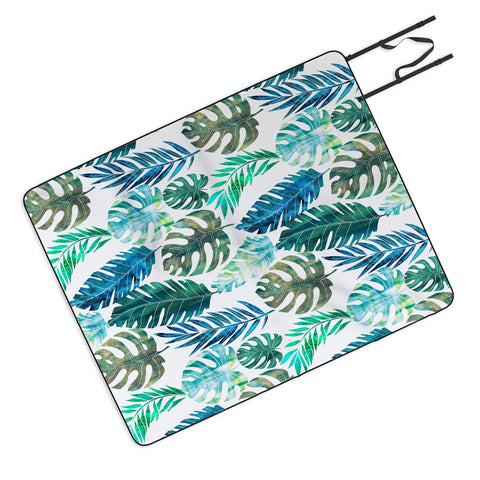 Schatzi Brown Tropical Leaf 2 Green Picnic Blanket