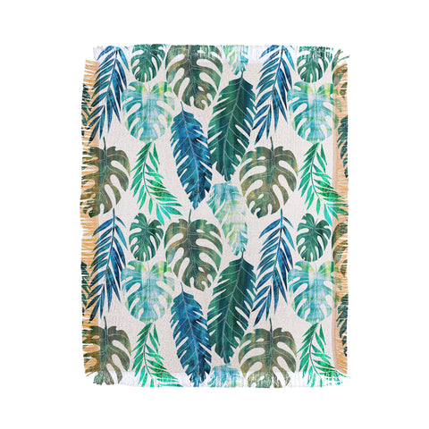 Schatzi Brown Tropical Leaf 2 Green Throw Blanket