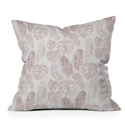 Schatzi Brown Tropical Leaf 2 Neutral Throw Pillow