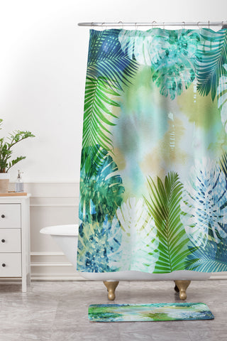 Schatzi Brown Tropix Green Shower Curtain And Mat