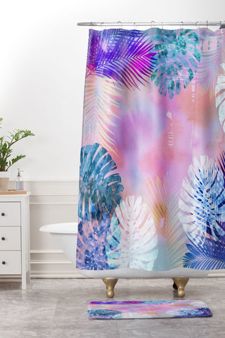 Schatzi Brown Tropix Pink Shower Curtain And Mat