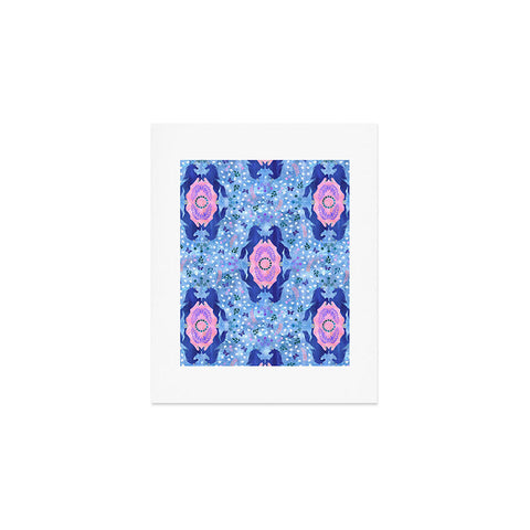 Schatzi Brown Unicorn Damask Light Blue Art Print