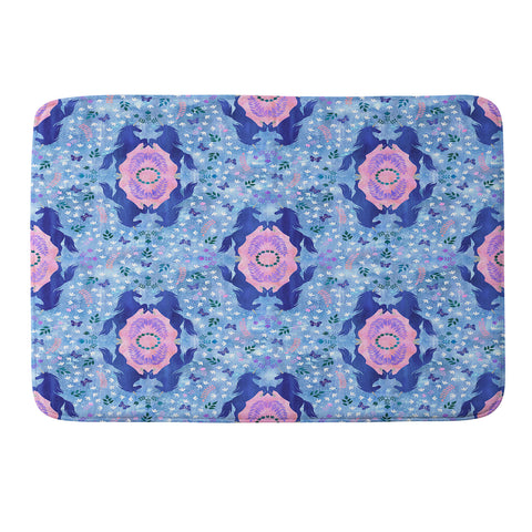 Schatzi Brown Unicorn Damask Light Blue Memory Foam Bath Mat