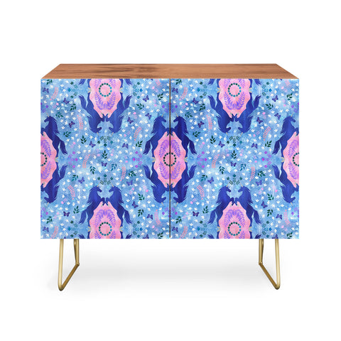 Schatzi Brown Unicorn Damask Light Blue Credenza