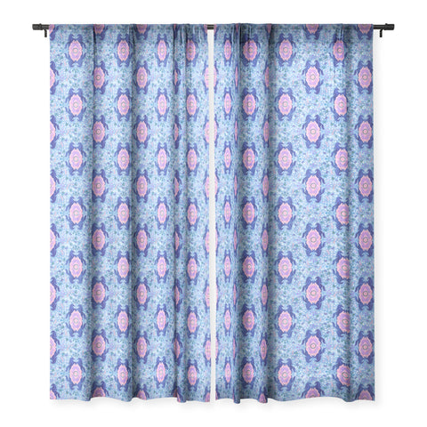Schatzi Brown Unicorn Damask Light Blue Sheer Window Curtain