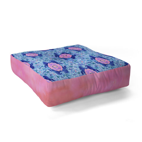 Schatzi Brown Unicorn Damask Light Blue Floor Pillow Square