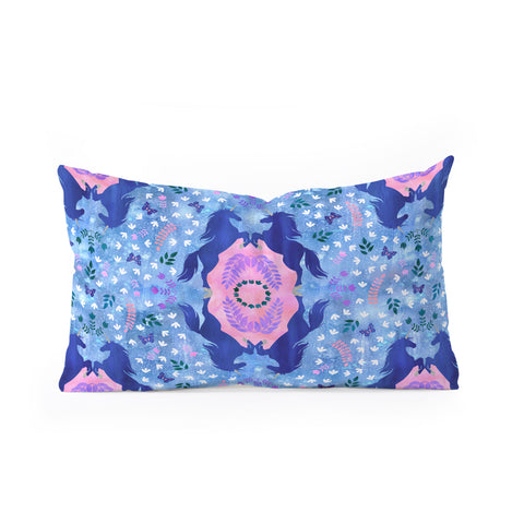 Schatzi Brown Unicorn Damask Light Blue Oblong Throw Pillow