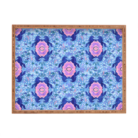 Schatzi Brown Unicorn Damask Light Blue Rectangular Tray