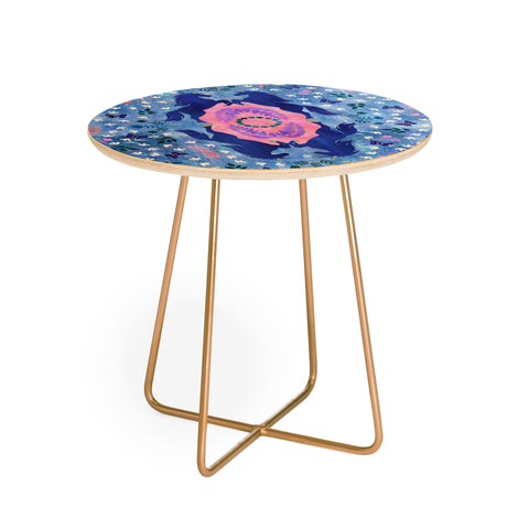 Schatzi Brown Unicorn Damask Light Blue Round Side Table