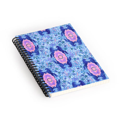 Schatzi Brown Unicorn Damask Light Blue Spiral Notebook