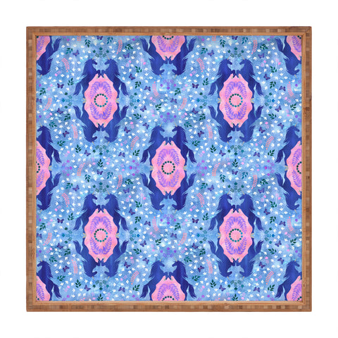 Schatzi Brown Unicorn Damask Light Blue Square Tray