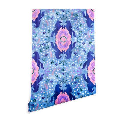 Schatzi Brown Unicorn Damask Light Blue Wallpaper