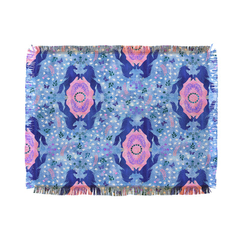 Schatzi Brown Unicorn Damask Light Blue Throw Blanket