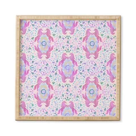 Schatzi Brown Unicorn Damask Pink Framed Wall Art