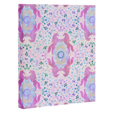 Schatzi Brown Unicorn Damask Pink Art Canvas