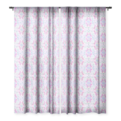 Schatzi Brown Unicorn Damask Pink Sheer Window Curtain
