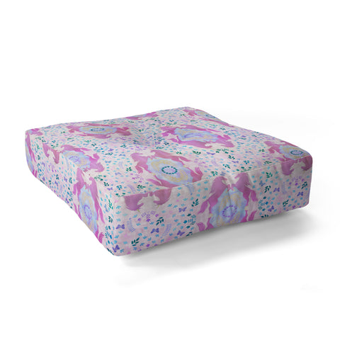 Schatzi Brown Unicorn Damask Pink Floor Pillow Square
