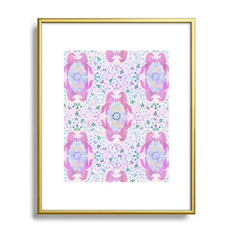 Schatzi Brown Unicorn Damask Pink Metal Framed Art Print