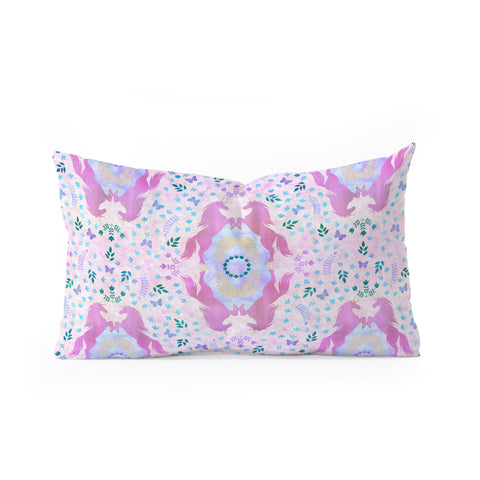 Schatzi Brown Unicorn Damask Pink Oblong Throw Pillow