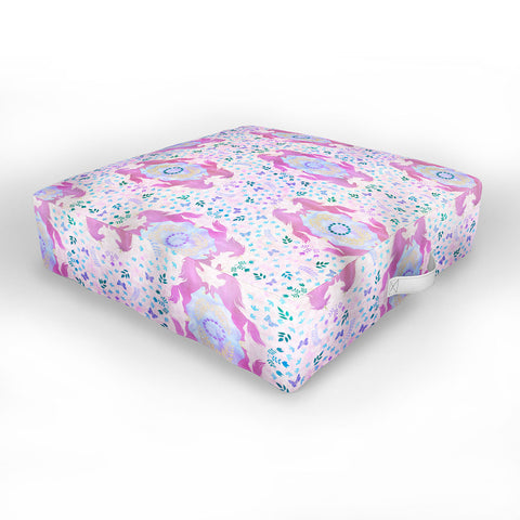 Schatzi Brown Unicorn Damask Pink Outdoor Floor Cushion