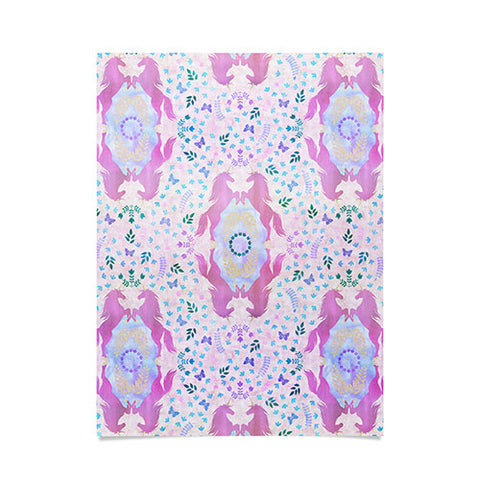 Schatzi Brown Unicorn Damask Pink Poster