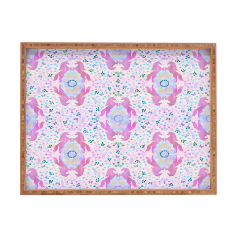 Schatzi Brown Unicorn Damask Pink Rectangular Tray