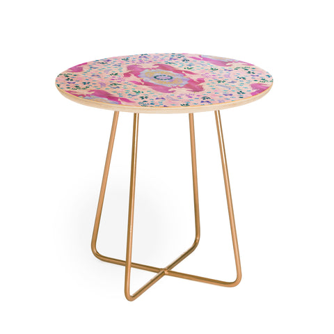 Schatzi Brown Unicorn Damask Pink Round Side Table