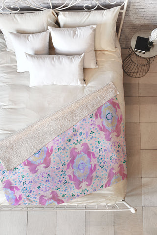 Schatzi Brown Unicorn Damask Pink Fleece Throw Blanket