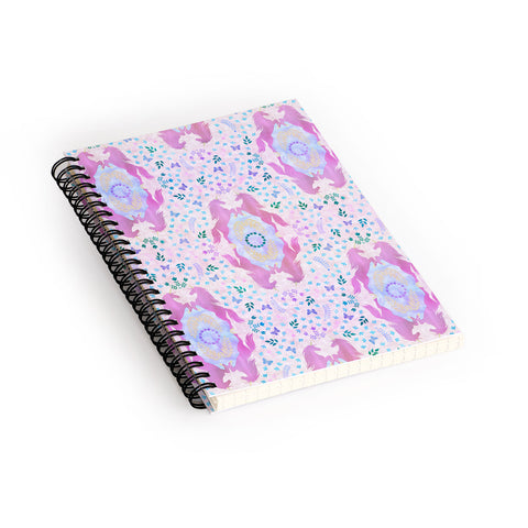 Schatzi Brown Unicorn Damask Pink Spiral Notebook