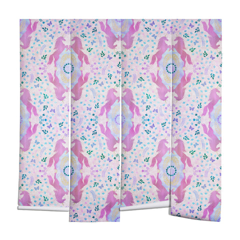 Schatzi Brown Unicorn Damask Pink Wall Mural