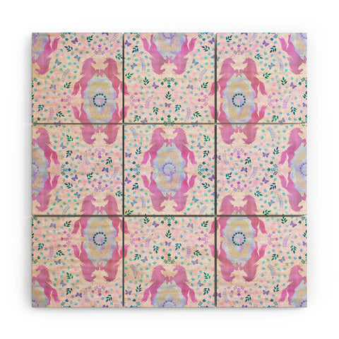 Schatzi Brown Unicorn Damask Pink Wood Wall Mural