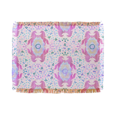 Schatzi Brown Unicorn Damask Pink Throw Blanket