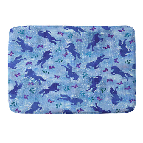 Schatzi Brown Unicorn Toss Light Blue Memory Foam Bath Mat