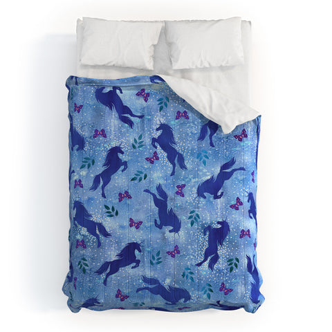 Schatzi Brown Unicorn Toss Light Blue Comforter