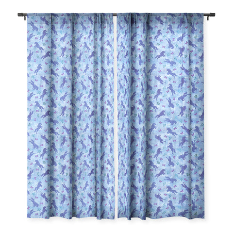 Schatzi Brown Unicorn Toss Light Blue Sheer Window Curtain