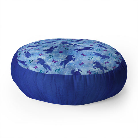 Schatzi Brown Unicorn Toss Light Blue Floor Pillow Round