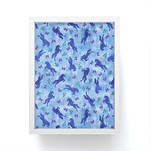 Schatzi Brown Unicorn Toss Light Blue Framed Mini Art Print