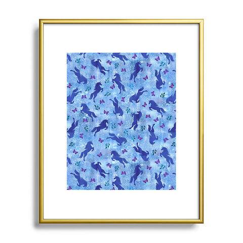 Schatzi Brown Unicorn Toss Light Blue Metal Framed Art Print