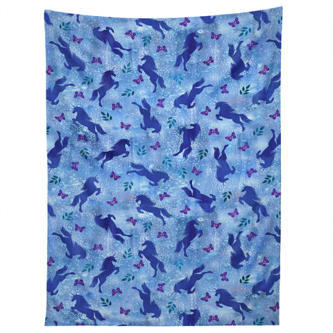 Schatzi Brown Unicorn Toss Light Blue Tapestry